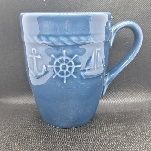 Ocean Blue Nautical Mug with Anchor and Wheel - Picture 1 of 5